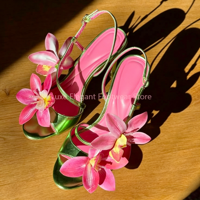 Red Flower Decor Back Strap Ho - Sandal Strappy Heeled のレビューと価格