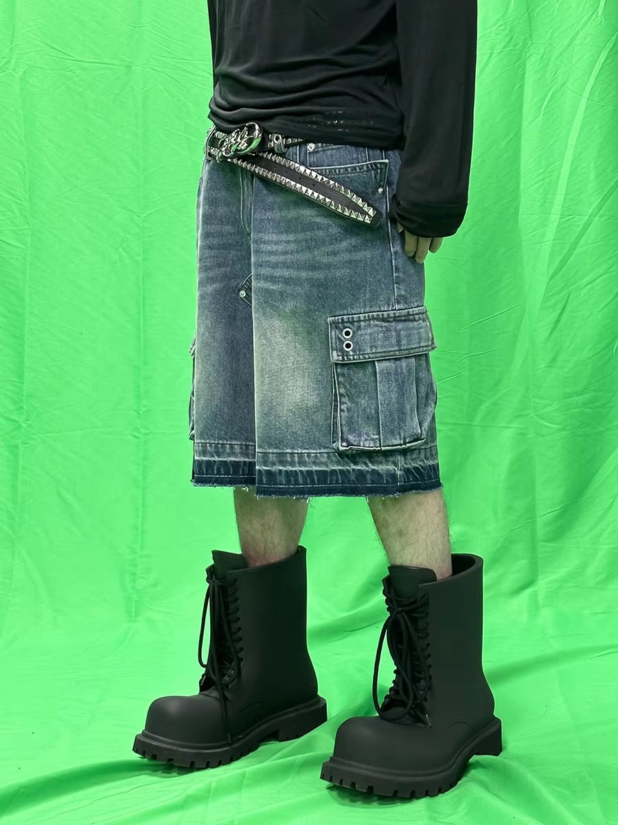 REDDACHIC Men Big Pockets Whis - Shorts Denim Frayed のレビューと価格
