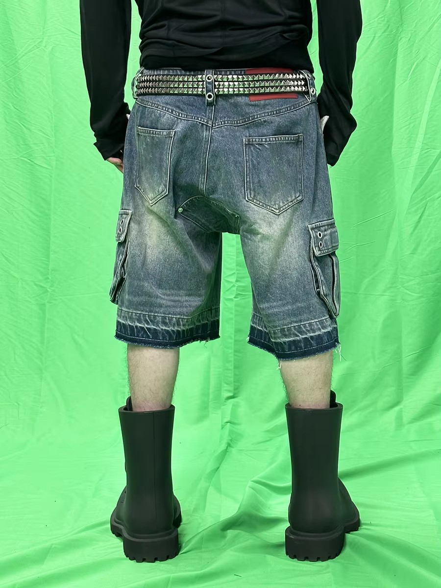 REDDACHIC Men Big Pockets Whis - Shorts Denim Frayed のレビューと価格