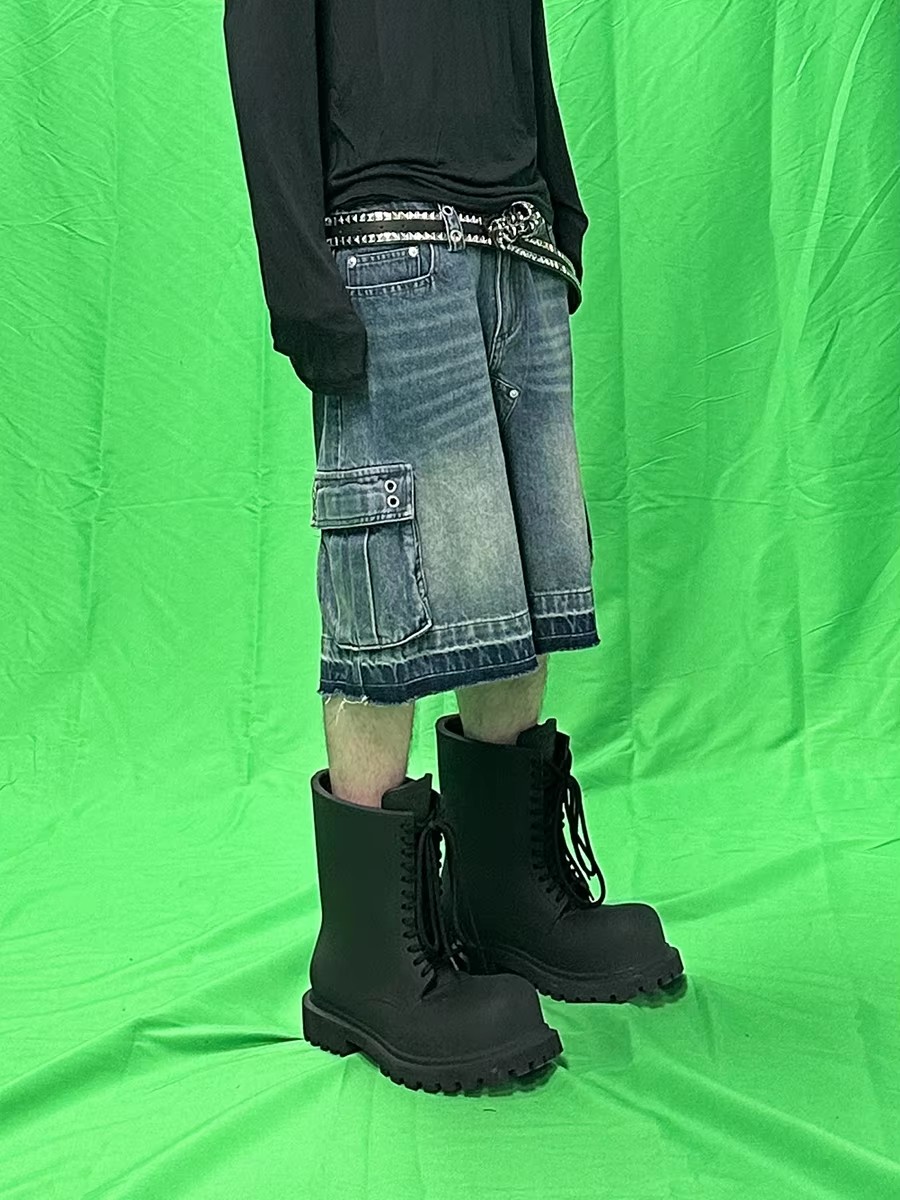 REDDACHIC Men Big Pockets Whis - Shorts Denim Frayed のレビューと価格