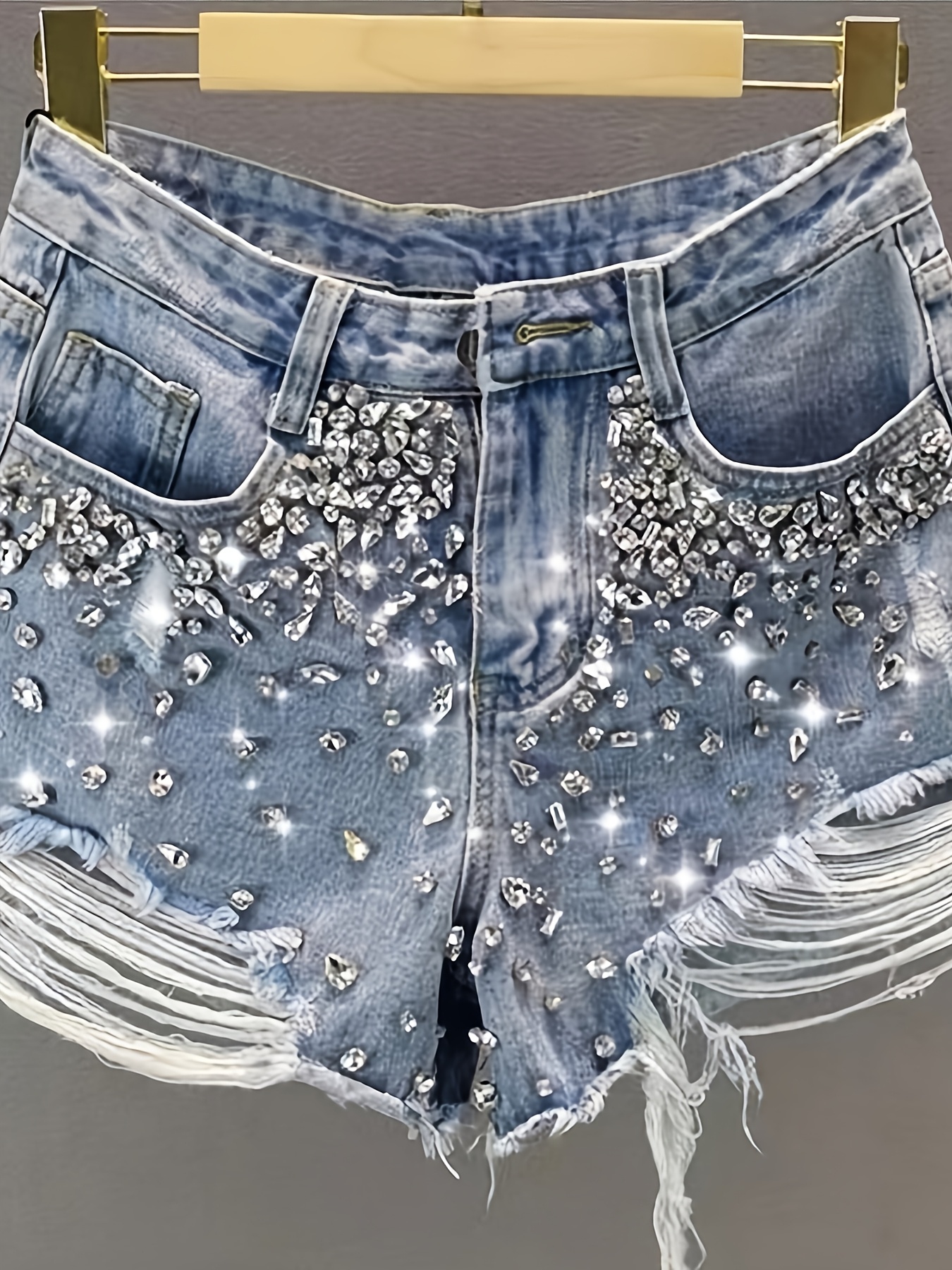 Hot girl style rhinestone ripp - Shorts Denim Frayed のレビューと価格