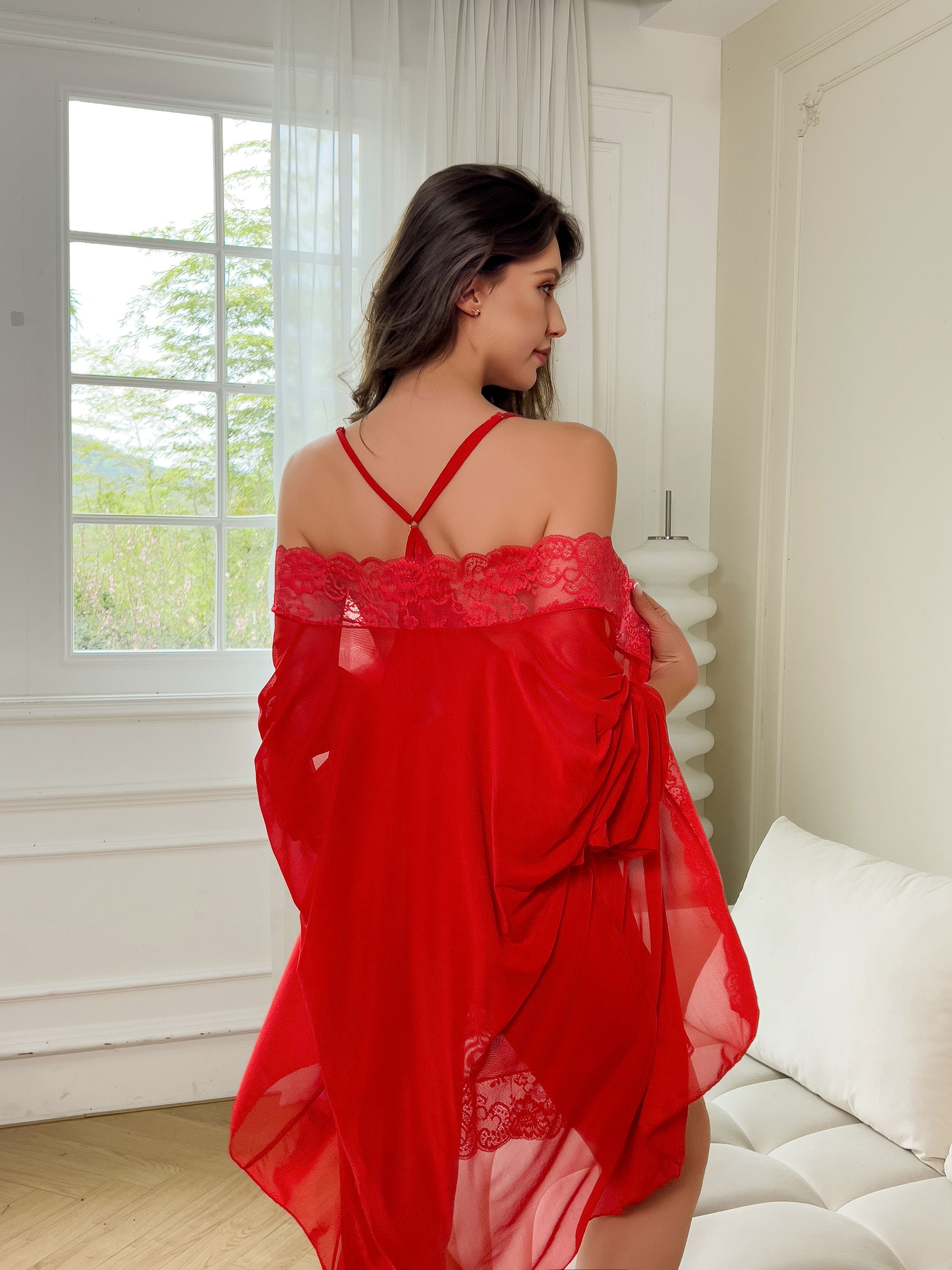 Plus Size Women Sexy Red Sheer - Kimono Sheer Floral のレビューと価格