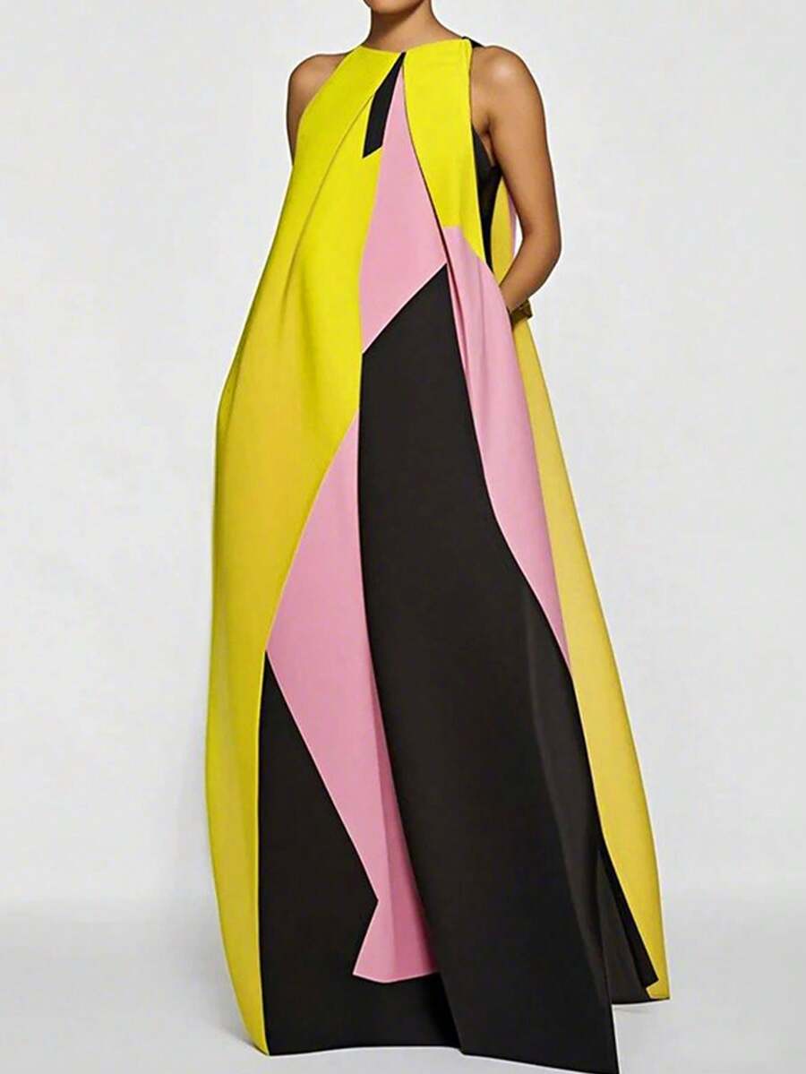 Women Color Block Maxi Dress H - Maxi Dress Halter のレビューと価格