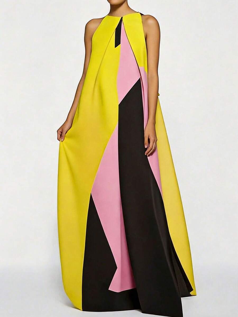 Women Color Block Maxi Dress H - Maxi Dress Halter のレビューと価格