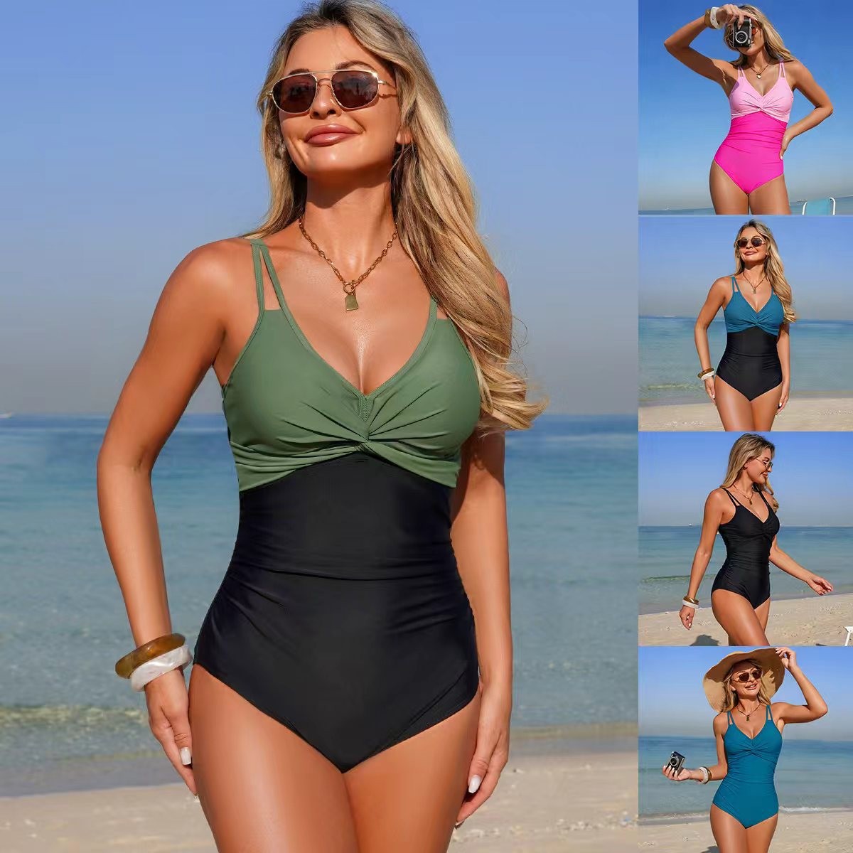 V Neck Twist Front One Piece S - Swimsuit Bikini Ruched のレビューと価格