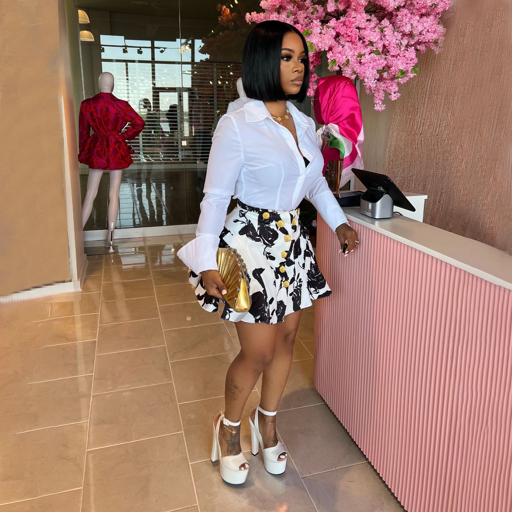 Two Piece Sets Women Skirt Set - Romper Floral Print のレビューと価格
