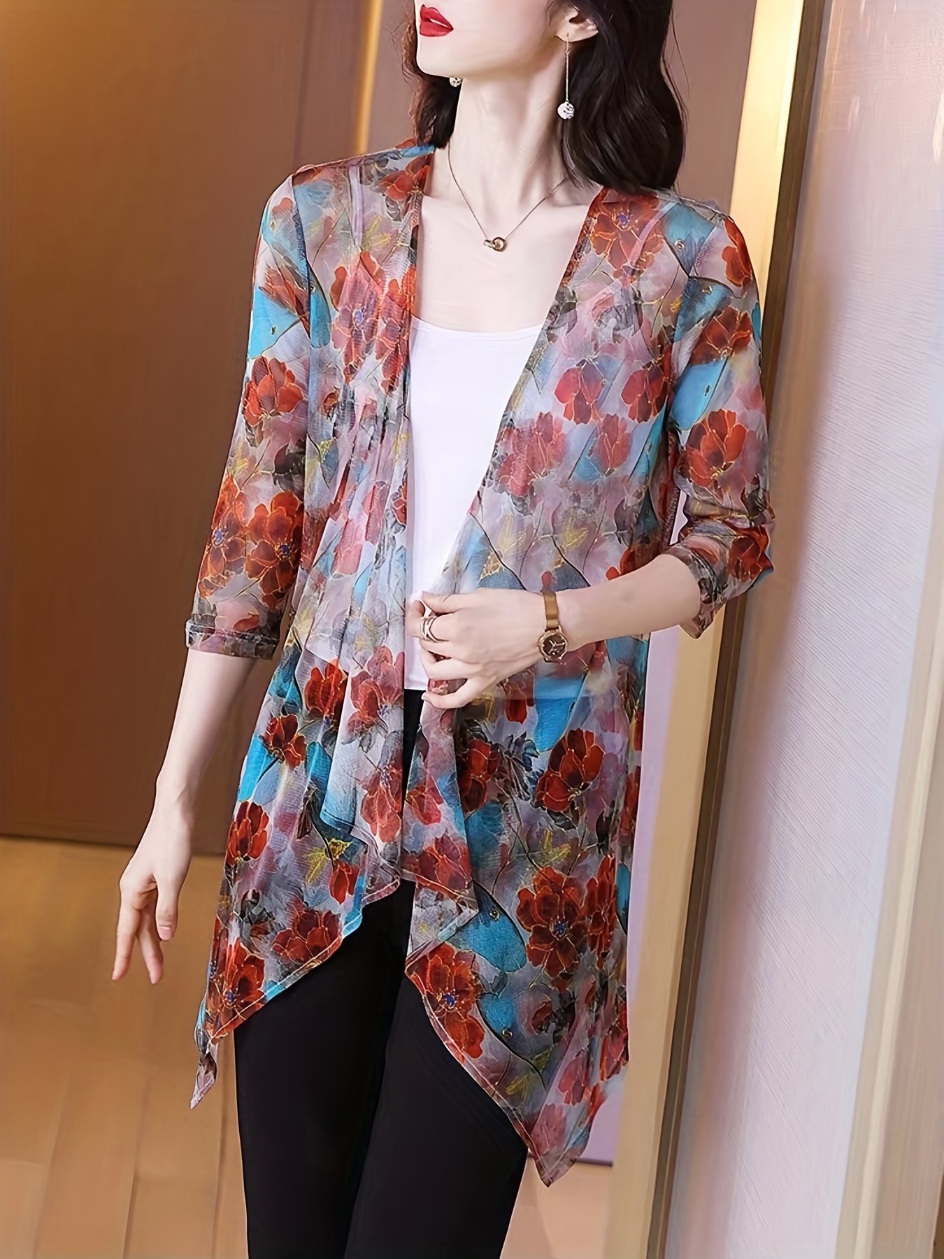 Women's Elegant Sheer Mesh Car - Kimono Sheer Floral のレビューと価格