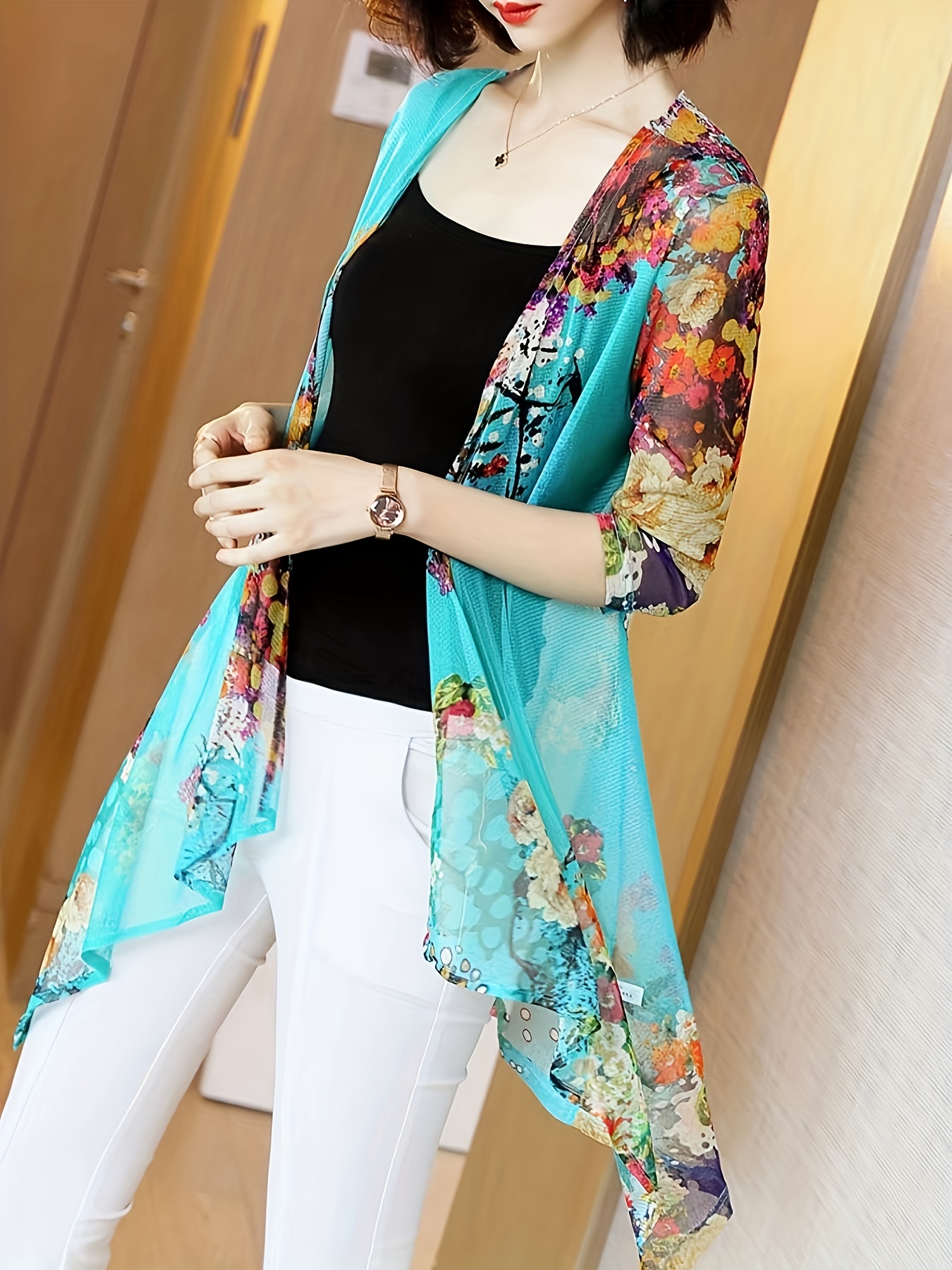 Women's Elegant Sheer Mesh Car - Kimono Sheer Floral のレビューと価格