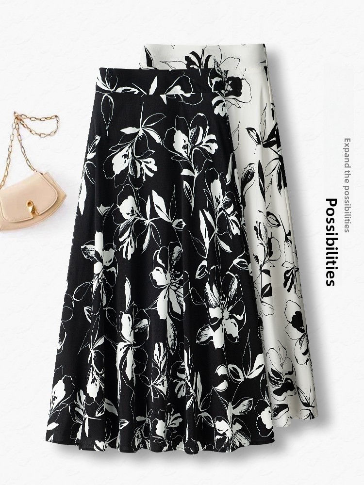 Summer Thin High Waist A-Line  - Midi Skirt Floral のレビューと価格