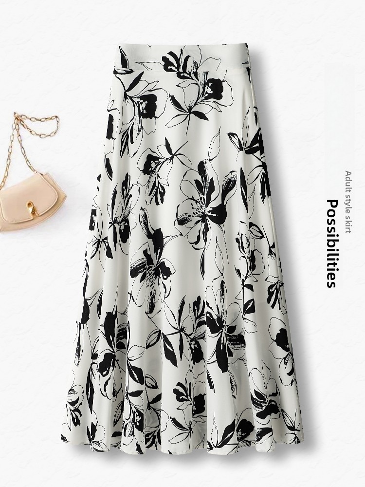 Summer Thin High Waist A-Line  - Midi Skirt Floral のレビューと価格