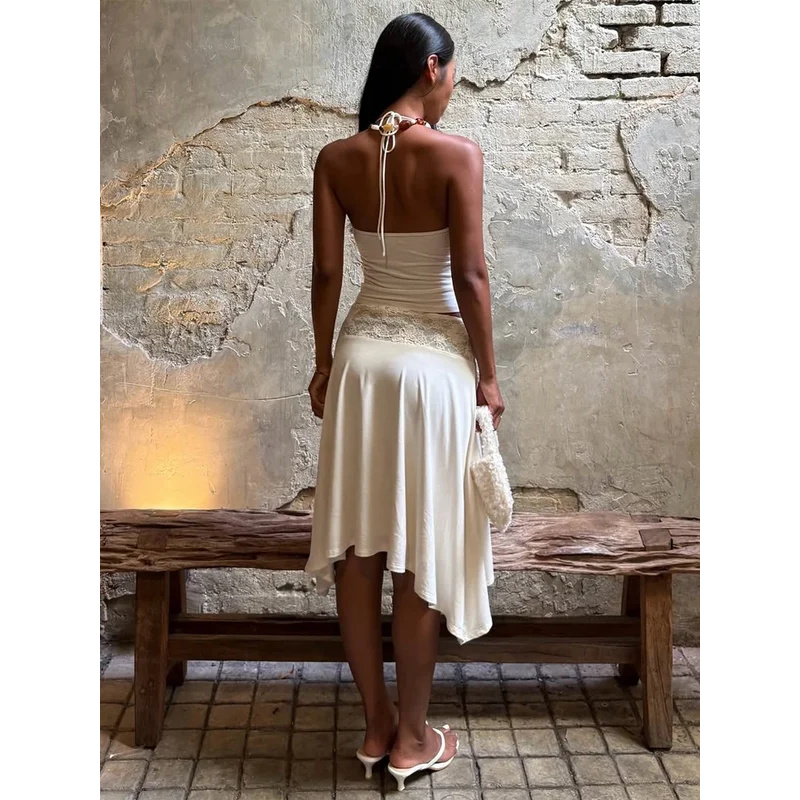 Sexy Lace Patchwork Sling Top  - Maxi Dress Halter のレビューと価格