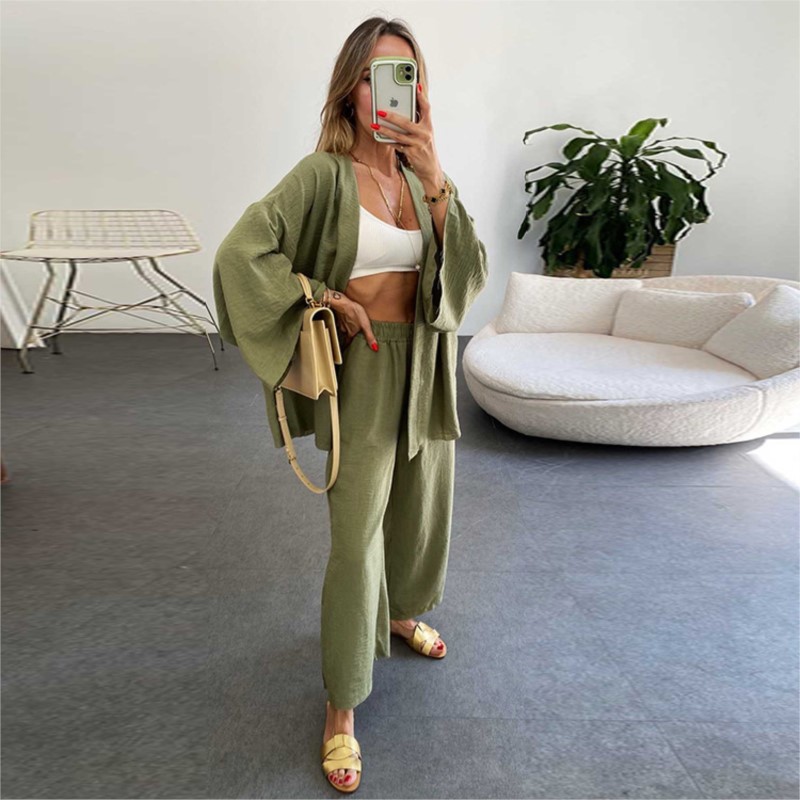 Women's Linen Trouser Suit Wit - Linen Pant Wide のレビューと価格