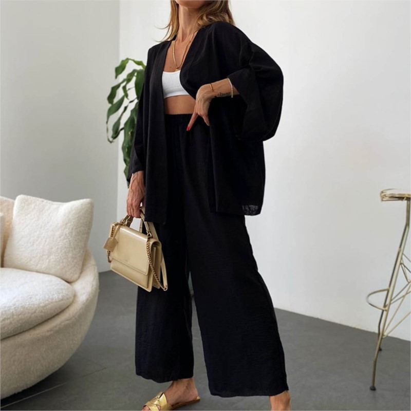 Women's Linen Trouser Suit Wit - Linen Pant Wide のレビューと価格