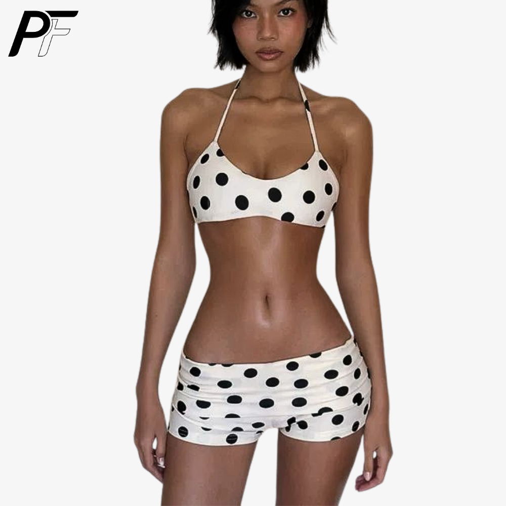 Women's Summer Polka Dot Halte - Swimsuit Bikini Ruched のレビューと価格