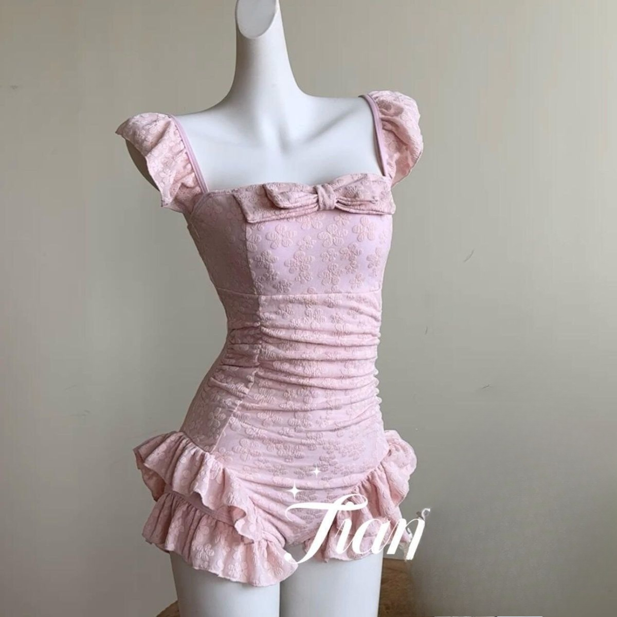 Swimsuit Women Pink Jacquard F - Swimsuit Bikini Ruched のレビューと価格