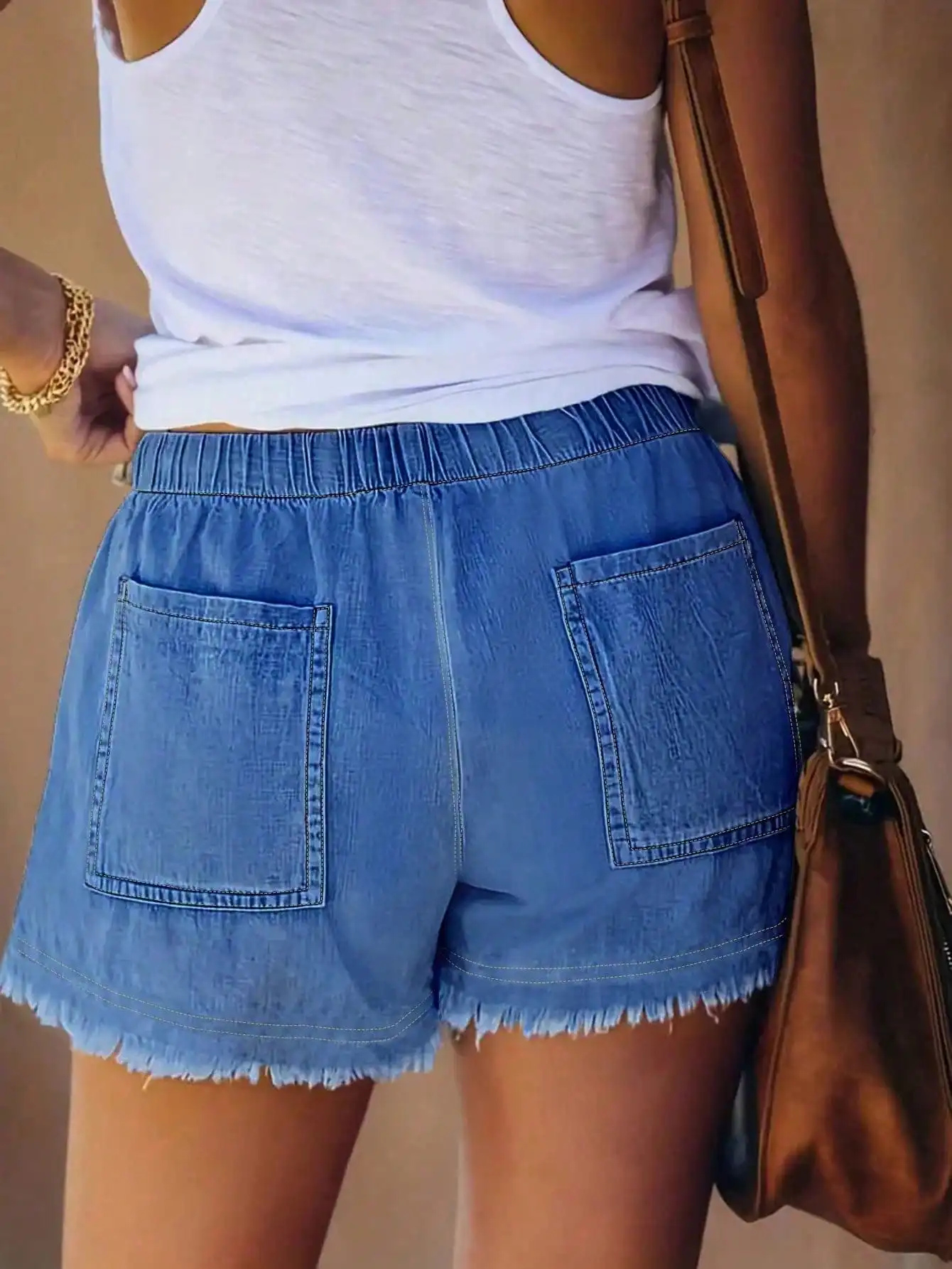 Women's Elastic Waist Frayed H - Shorts Denim Frayed のレビューと価格