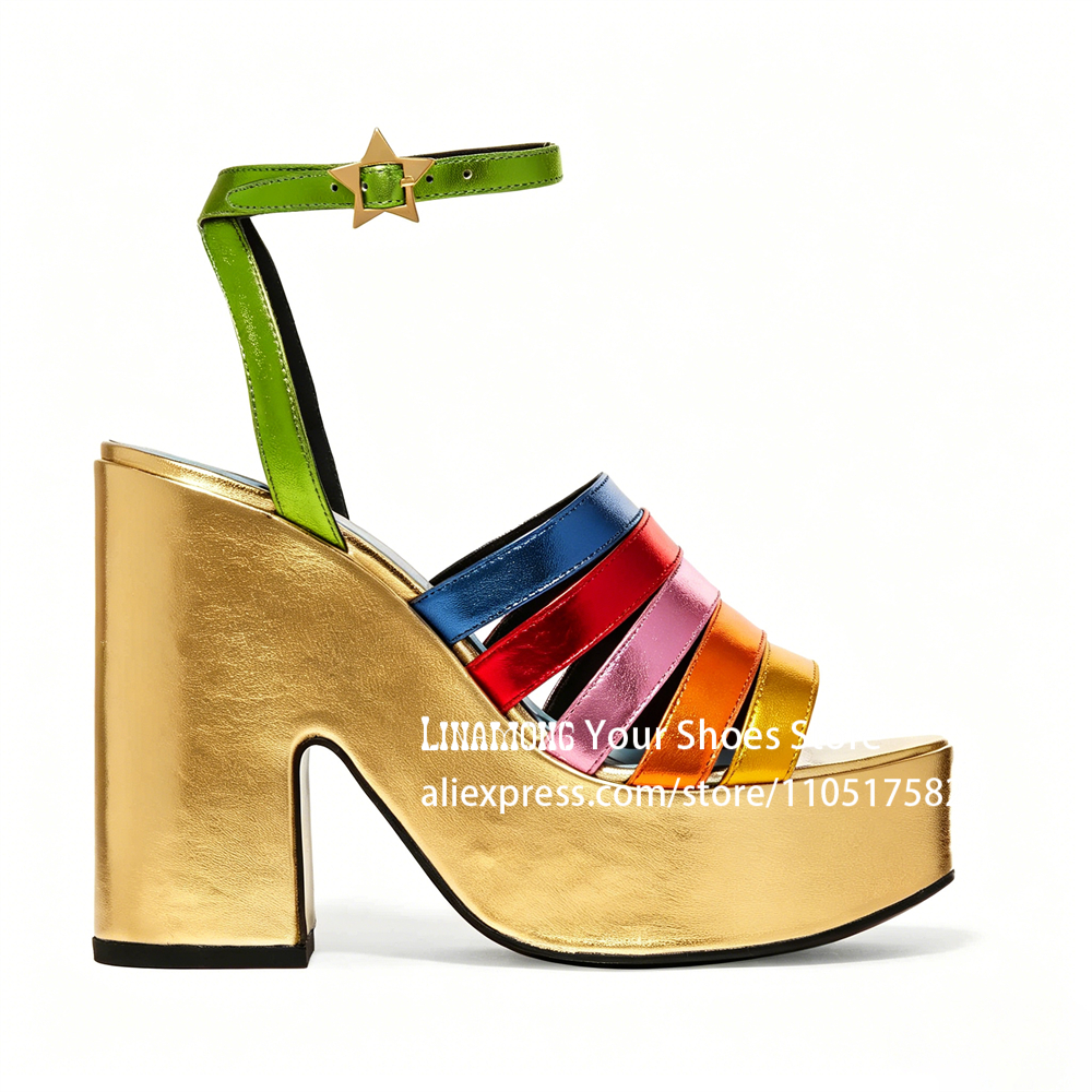 Multicolor Strappy Chunky Heel - Sandal Strappy Heeled のレビューと価格