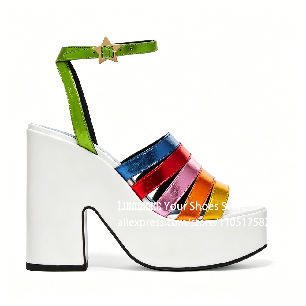 Multicolor Strappy Chunky Heel - Sandal Strappy Heeled のレビューと価格