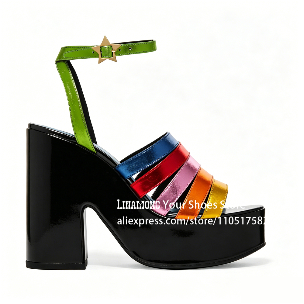 Multicolor Strappy Chunky Heel - Sandal Strappy Heeled のレビューと価格