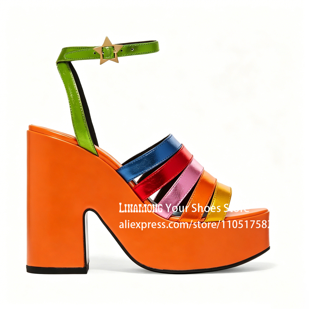 Multicolor Strappy Chunky Heel - Sandal Strappy Heeled のレビューと価格