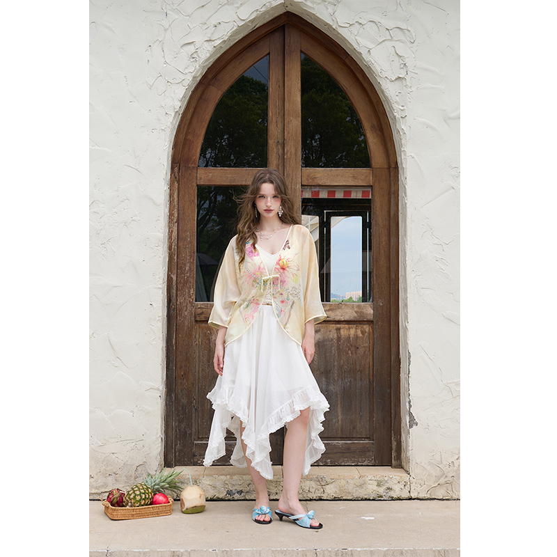 ELFSACK New Chinese Frog Butto - Kimono Sheer Floral のレビューと価格