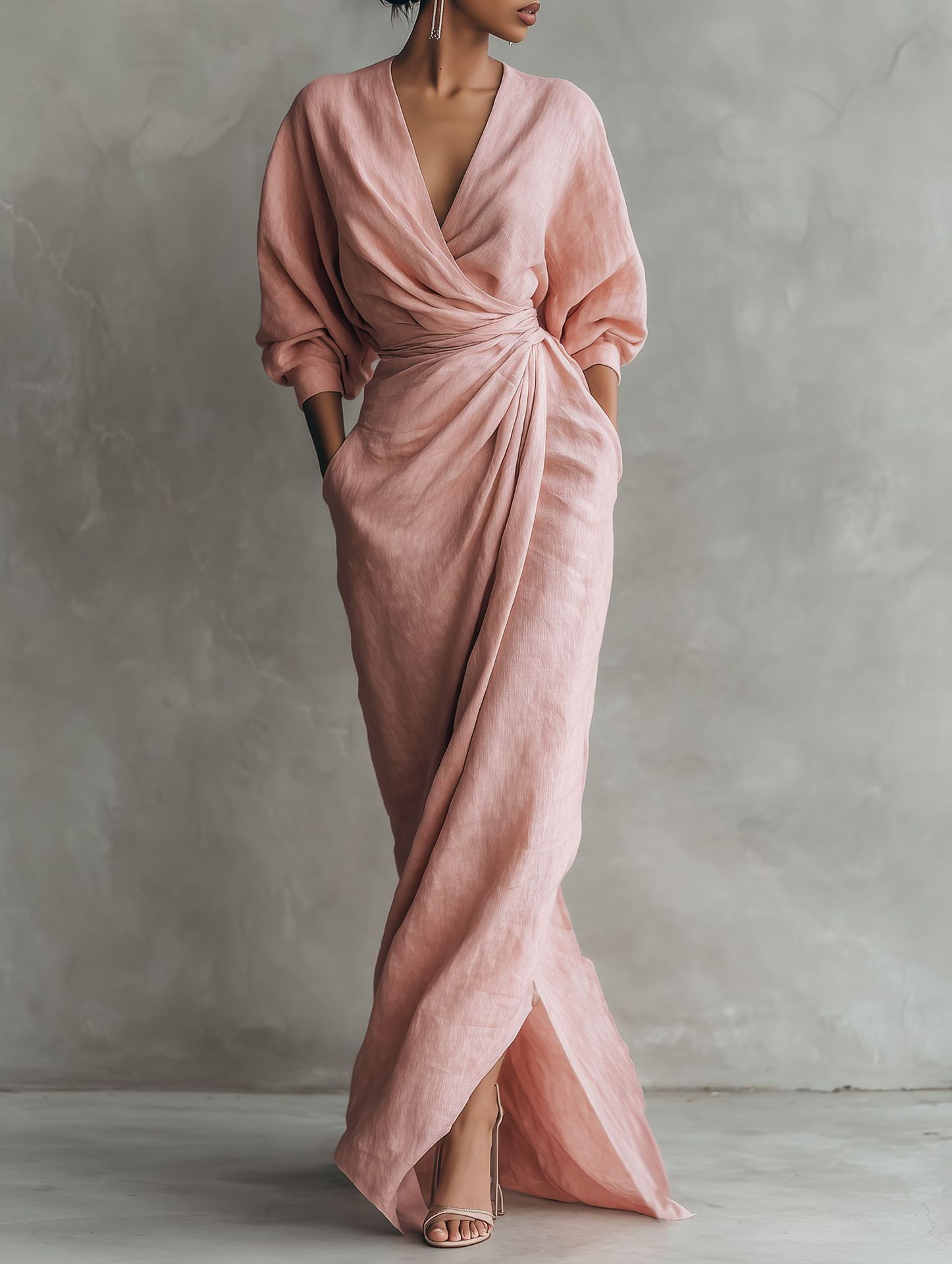 Women Linen Blend Wrap Maxi Dr - Linen Dress Wrap のレビューと価格