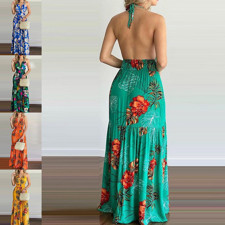 Floral Maxi Dress Long Backles - Maxi Dress Halter のレビューと価格