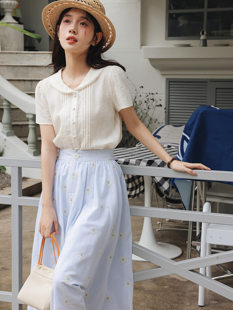 Vintage White Shirt Floral Emb - Midi Skirt Floral のレビューと価格