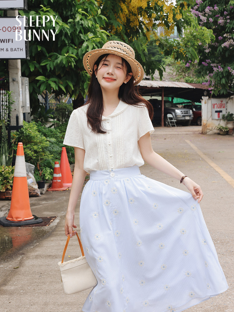Vintage White Shirt Floral Emb - Midi Skirt Floral のレビューと価格