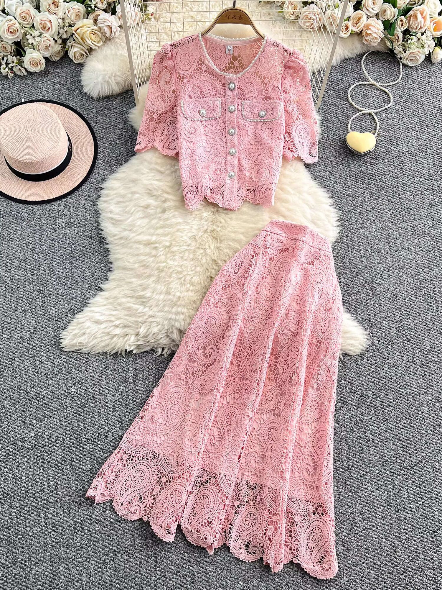Elegant Pearl Long Dress Suits - Midi Skirt Floral のレビューと価格