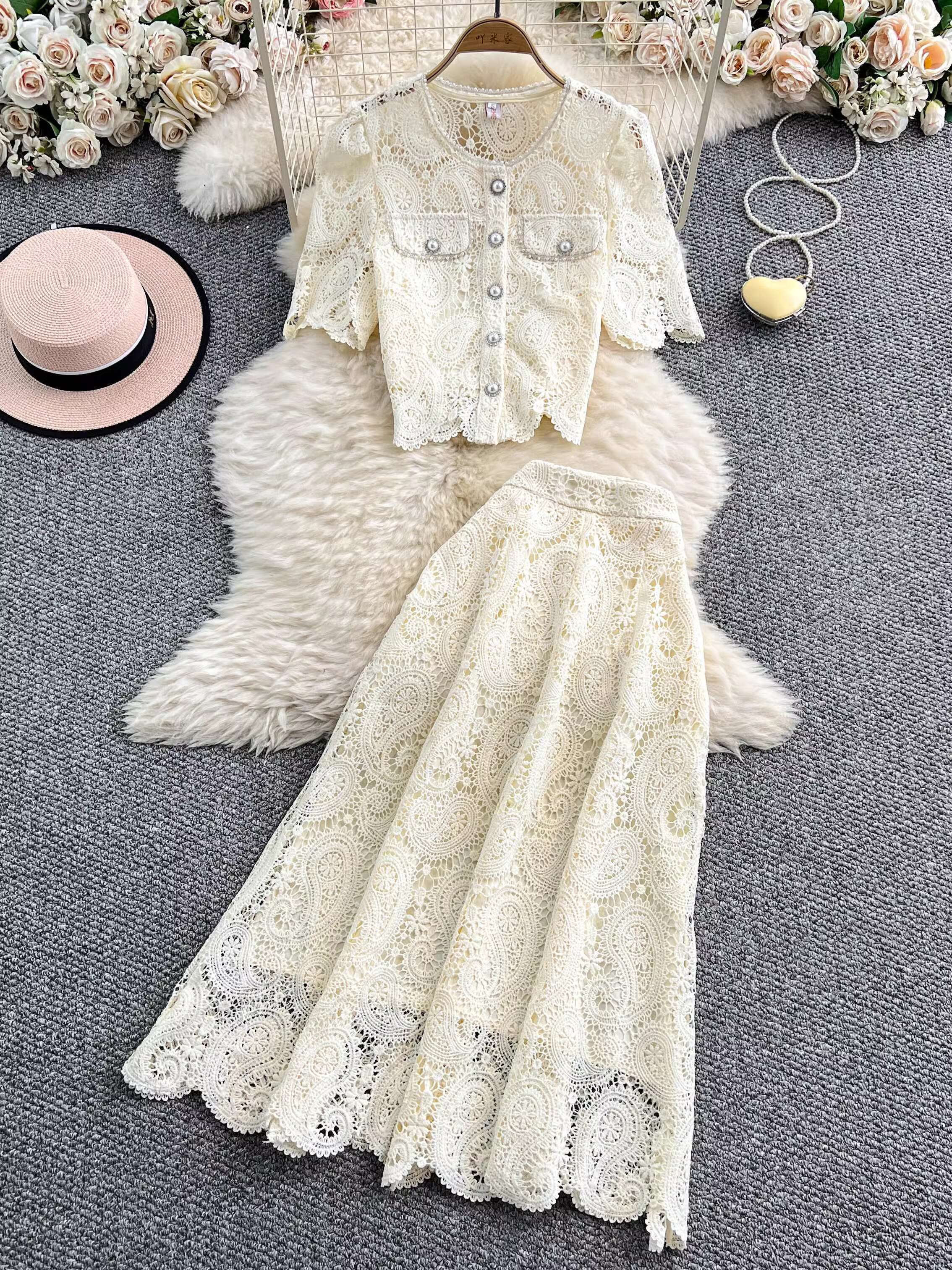 Elegant Pearl Long Dress Suits - Midi Skirt Floral のレビューと価格