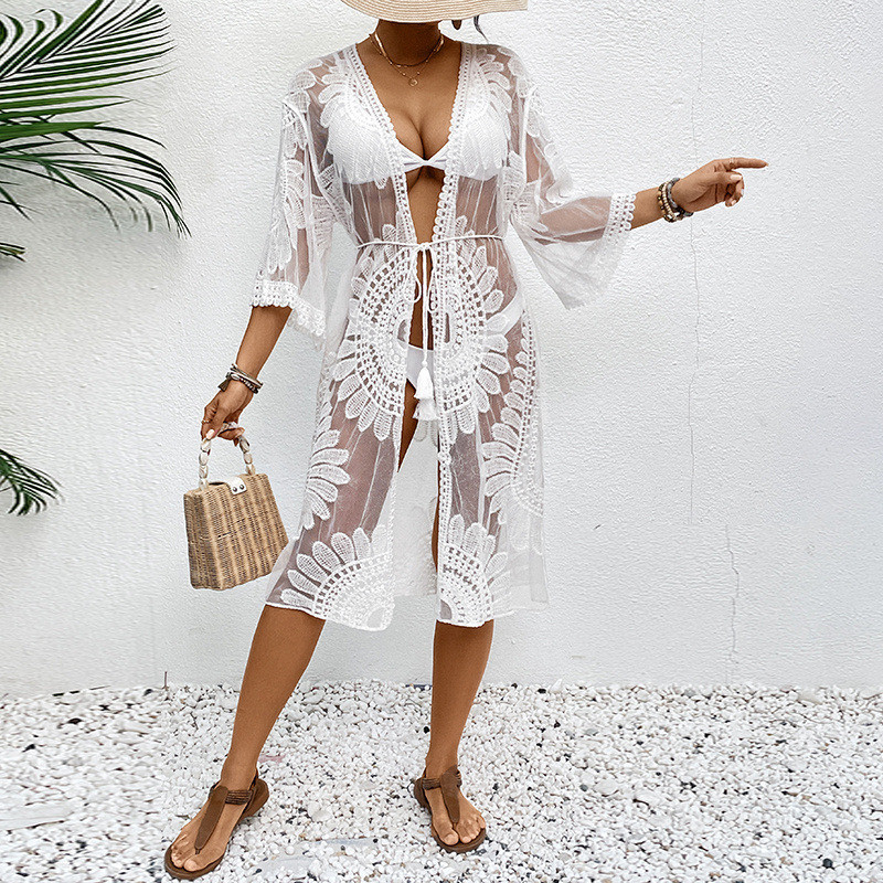 Lace Embroidered Lightweight K - Kimono Sheer Floral のレビューと価格
