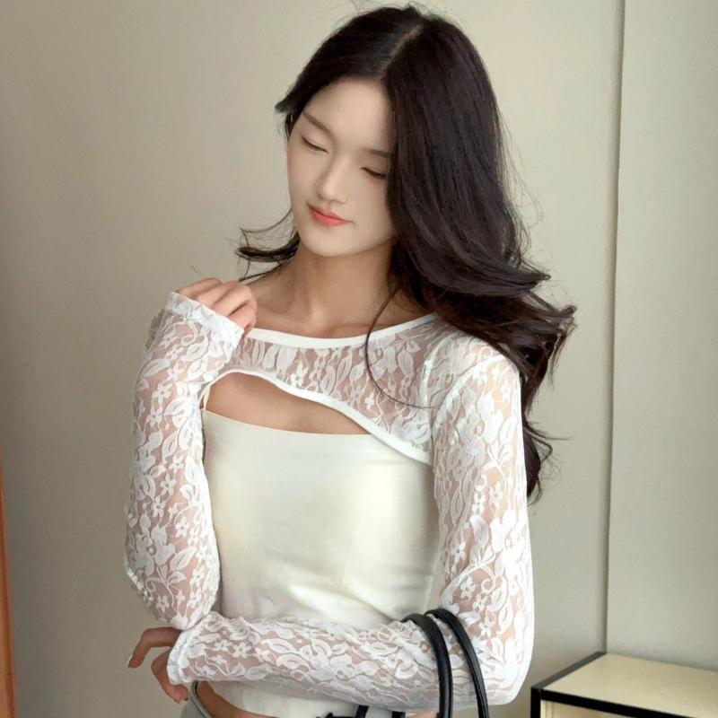Sexy Hollow Out See Through La - Crop Top Crochet のレビューと価格