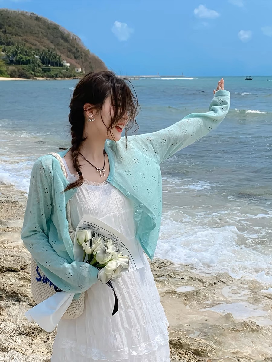 Summer Mint Green Thin Knitted - Cover Up Kaftan のレビューと価格