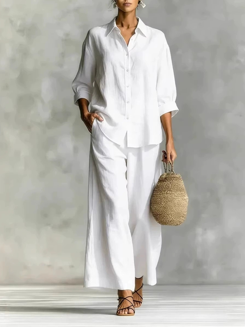 Women's New 7-Sleeve Shirt & W - Linen Pant Wide のレビューと価格