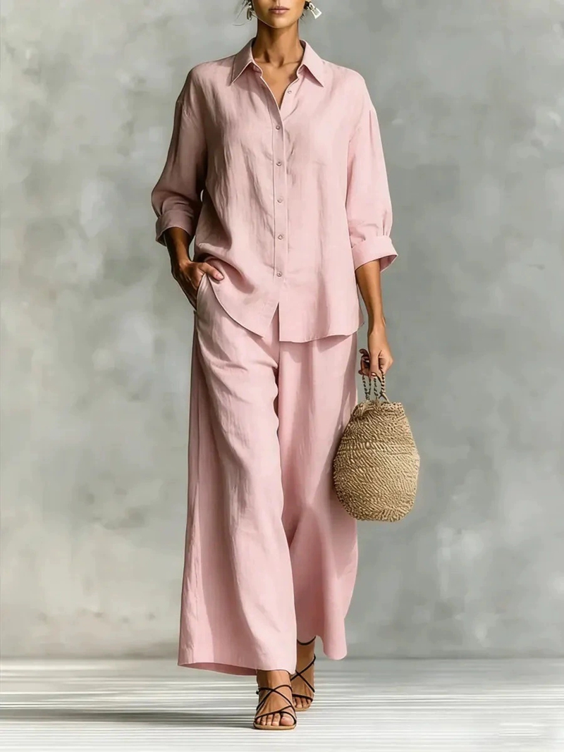 Women's New 7-Sleeve Shirt & W - Linen Pant Wide のレビューと価格