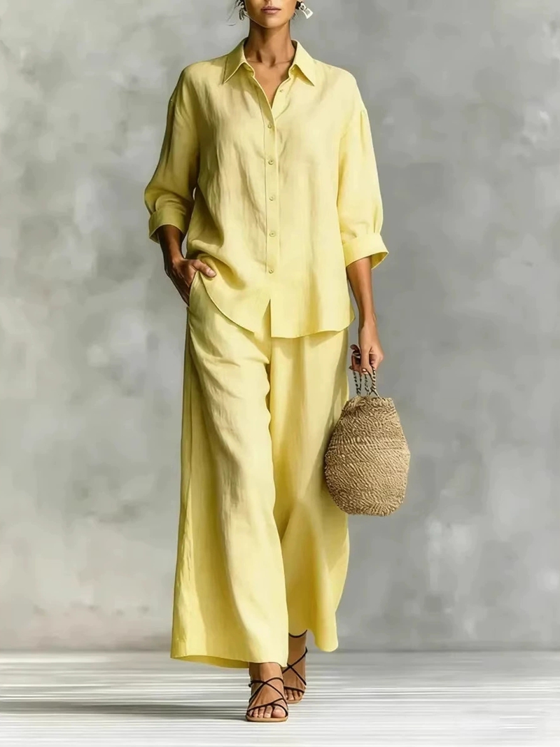 Women's New 7-Sleeve Shirt & W - Linen Pant Wide のレビューと価格