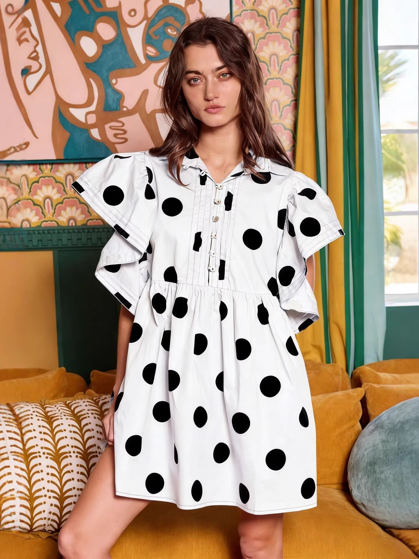 Spring Summer Polka Dot Print  - Blouse Off Shoulder のレビューと価格