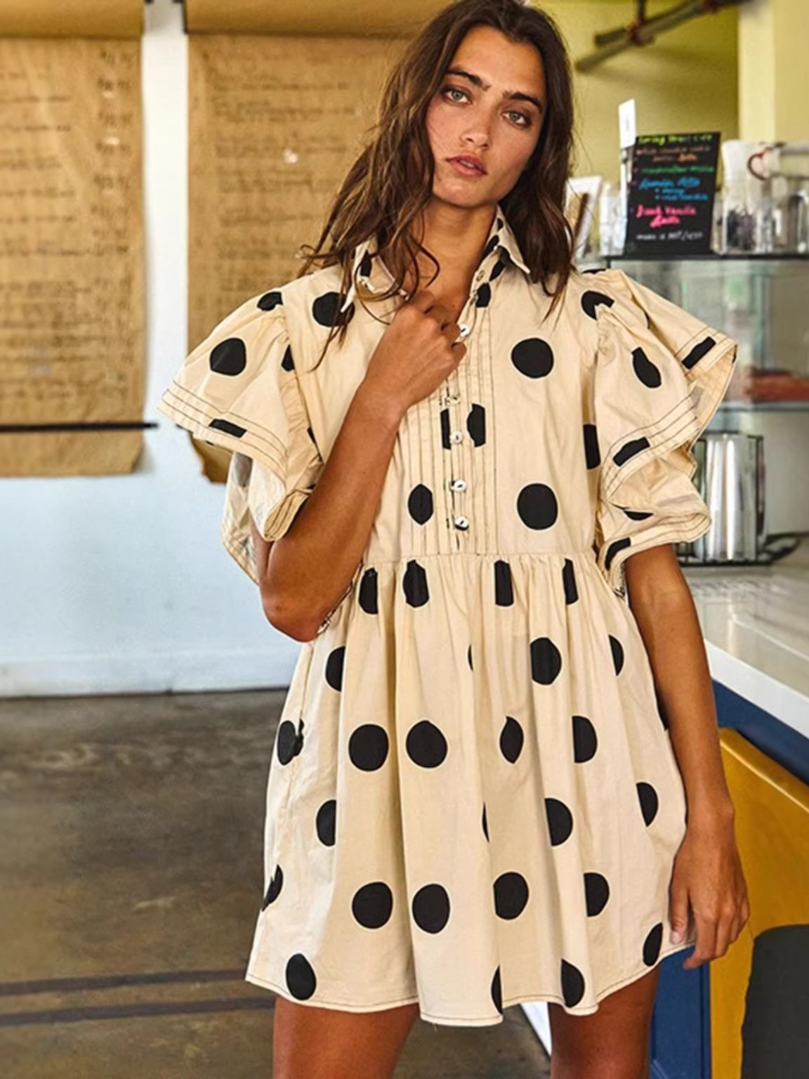 Spring Summer Polka Dot Print  - Blouse Off Shoulder のレビューと価格