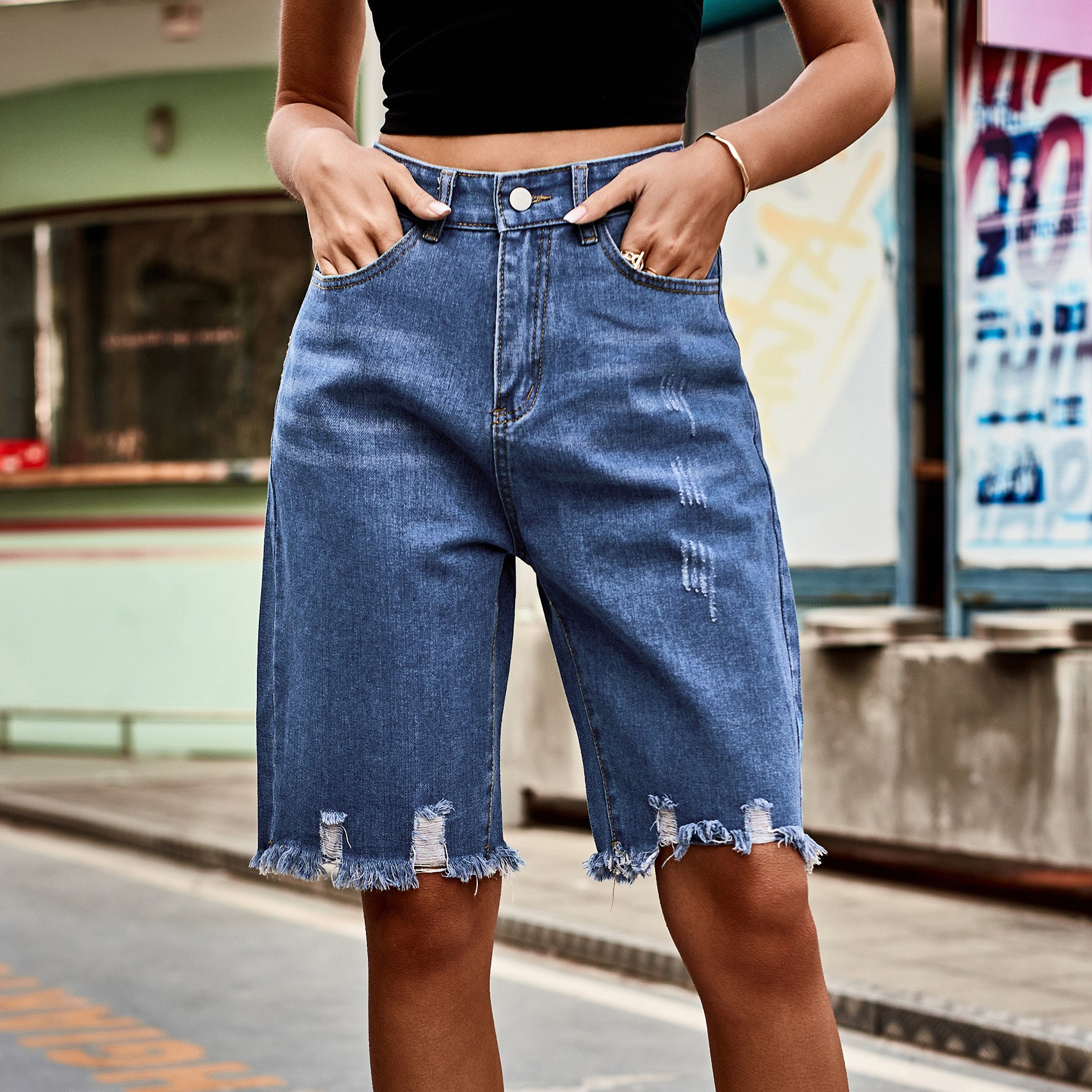 Summer Women's Clothing Distre - Shorts Denim Frayed のレビューと価格