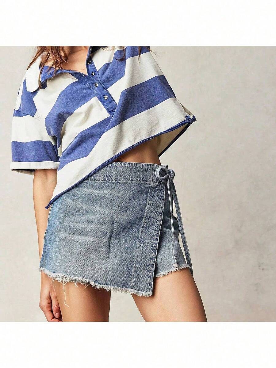 Women Denim Wrap Skort High Wa - Shorts Denim Frayed のレビューと価格
