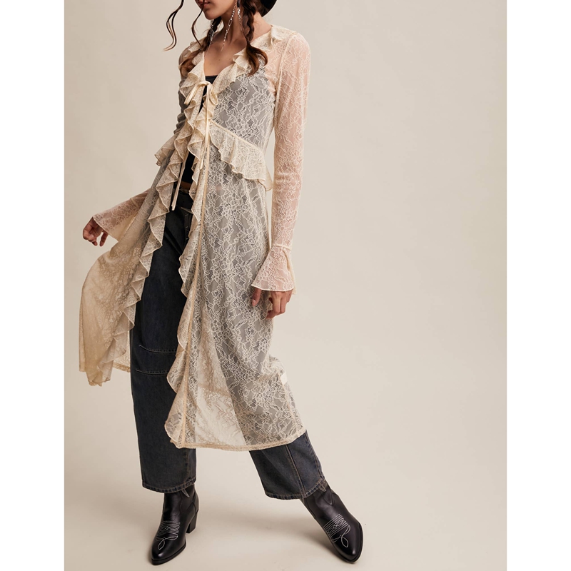 Women's Floral Lace Mesh Tie F - Kimono Sheer Floral のレビューと価格
