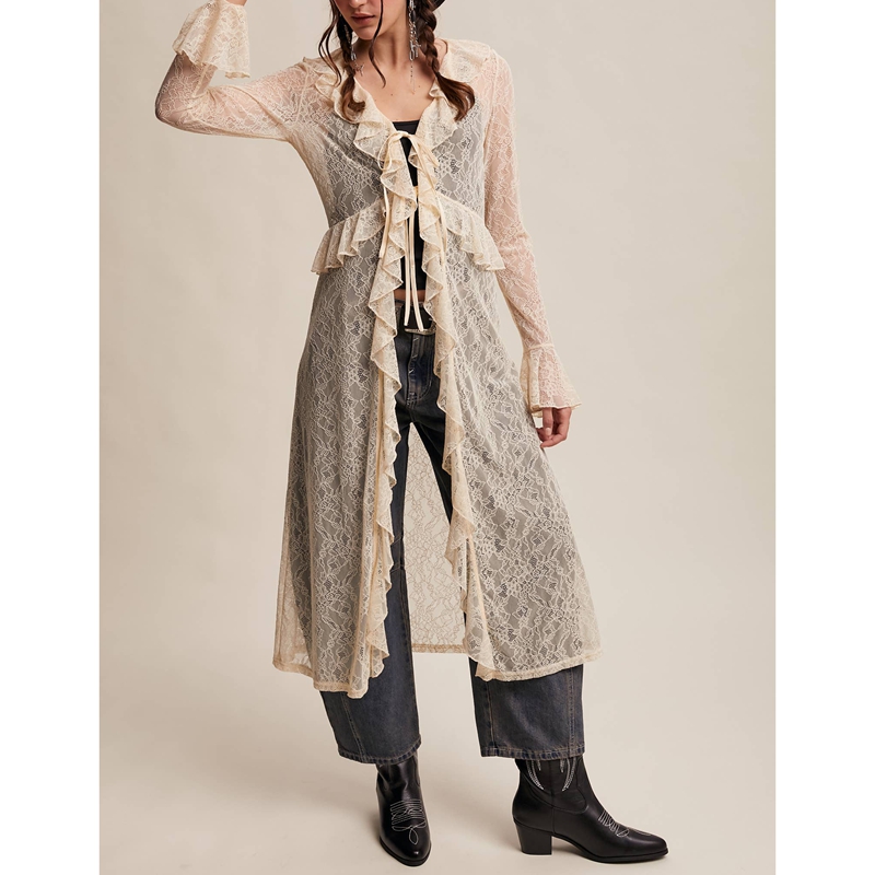 Women's Floral Lace Mesh Tie F - Kimono Sheer Floral のレビューと価格