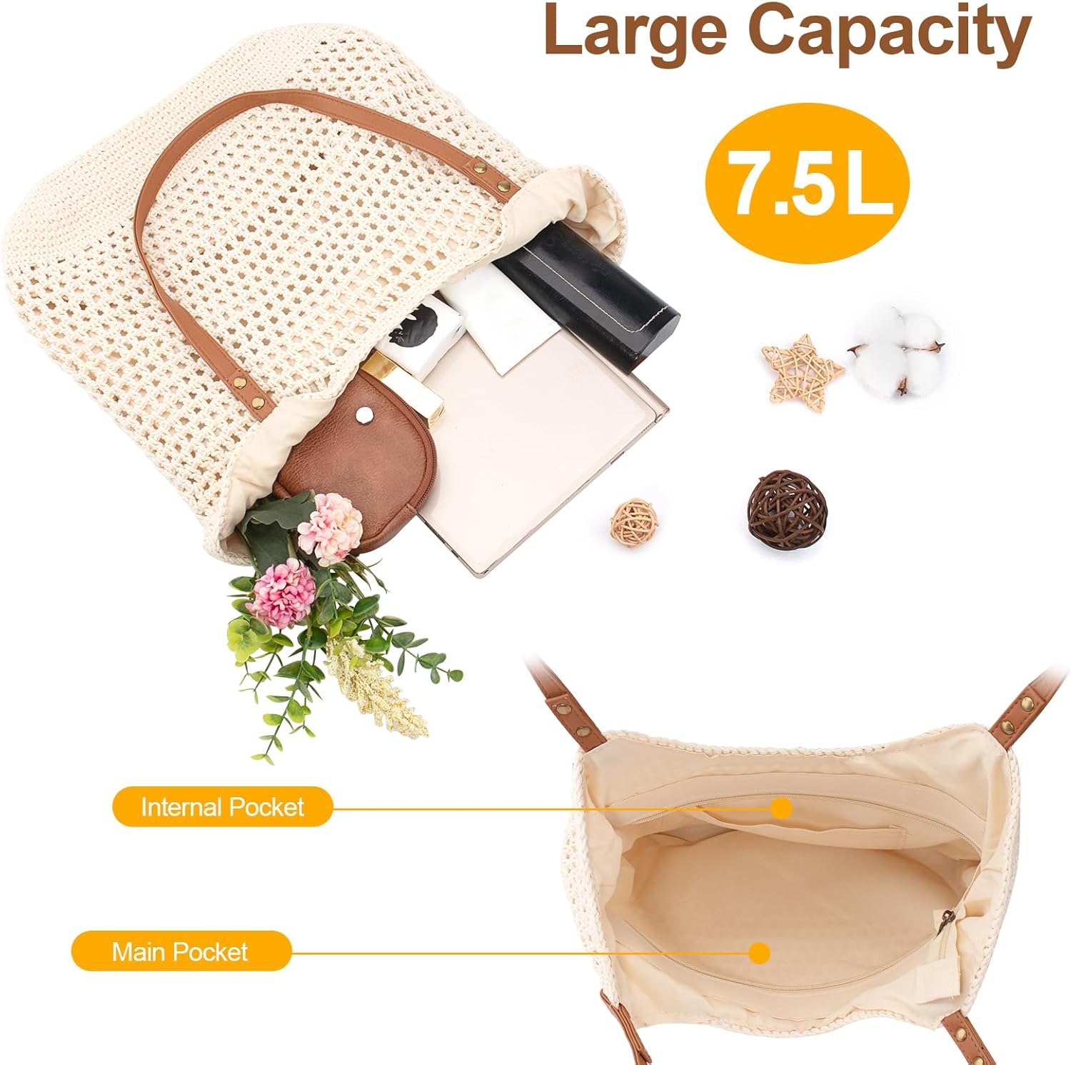 Crochet Beach Bag Purse, Boho  - Tote Bag Beach のレビューと価格
