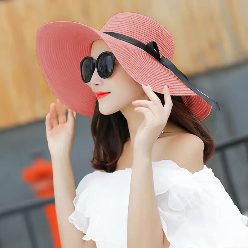 Summer Women Straw Hat Bowknot - Hat Floppy Wide のレビューと価格