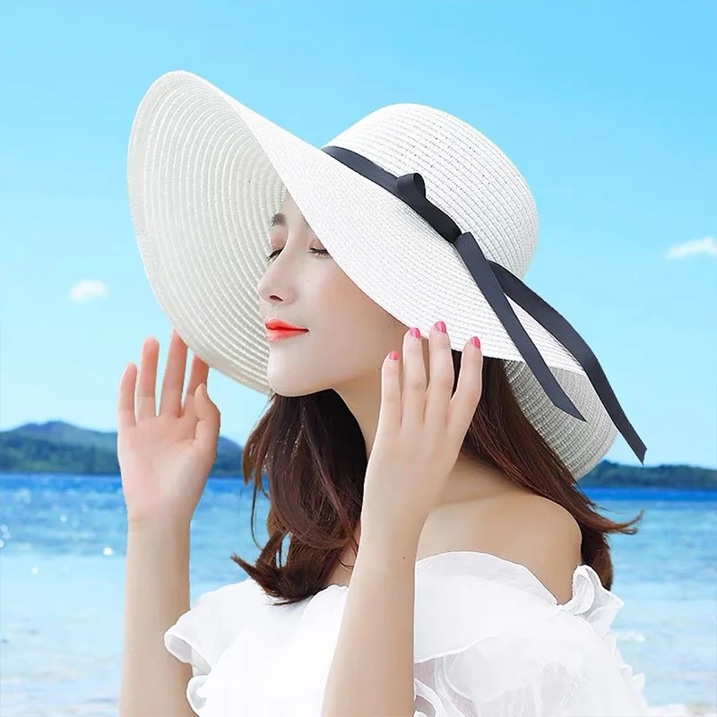 Summer Women Straw Hat Bowknot - Hat Floppy Wide のレビューと価格