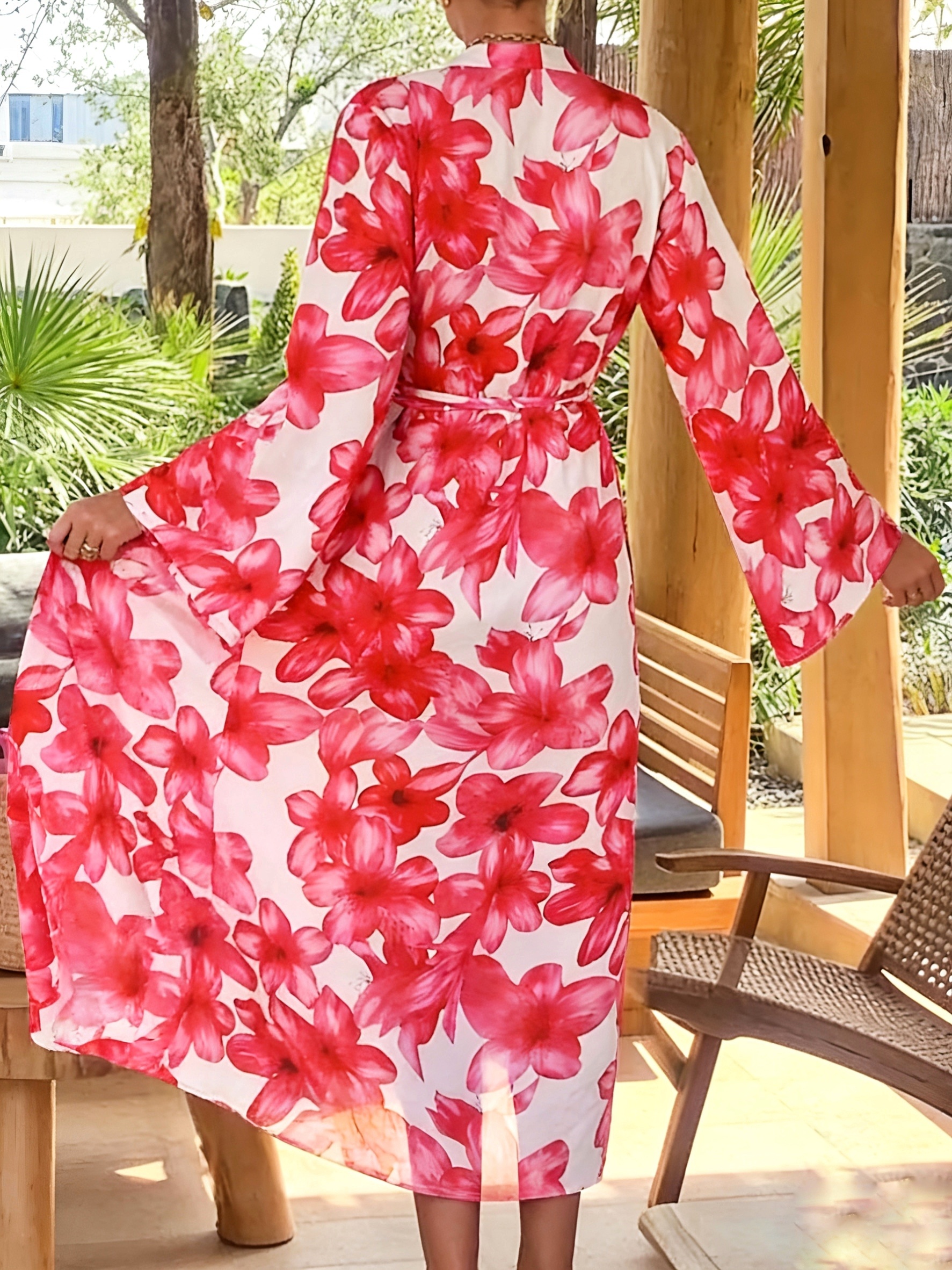 Women's Red Floral Kimono Robe - Kimono Sheer Floral のレビューと価格