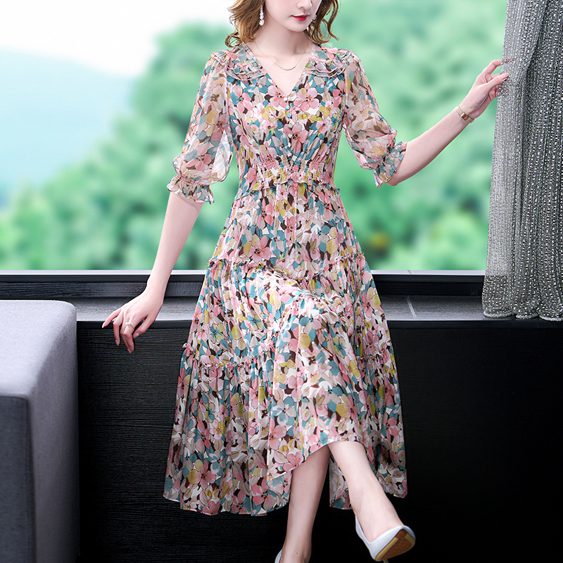 Summer Floral Natural Silk V-N - Midi Skirt Floral のレビューと価格