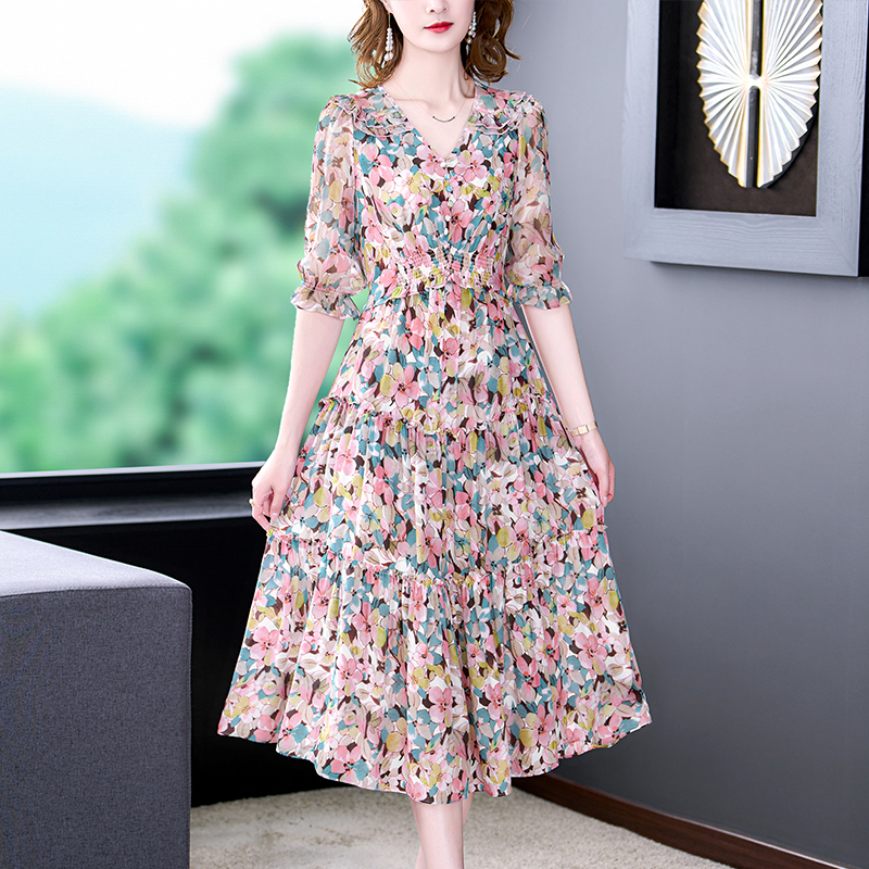 Summer Floral Natural Silk V-N - Midi Skirt Floral のレビューと価格