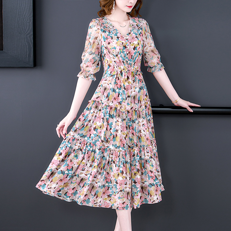 Summer Floral Natural Silk V-N - Midi Skirt Floral のレビューと価格